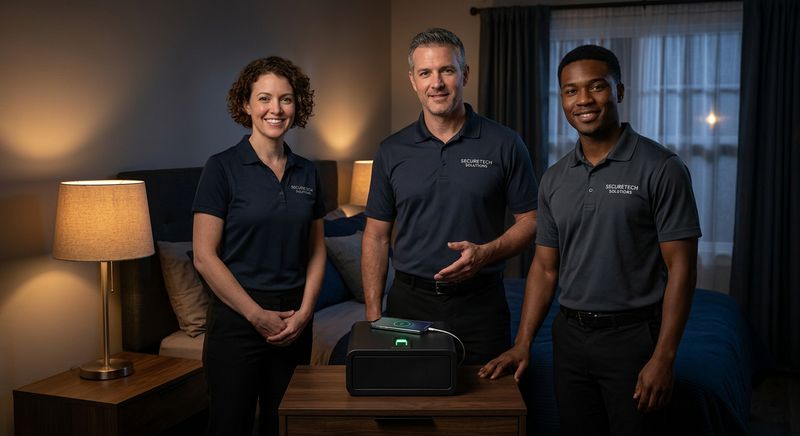 FTOP biometric safe staged on a bedroom nightstand