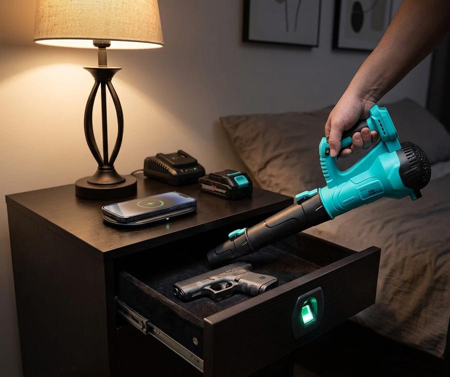 FTOP cyan leaf blower on a driveway